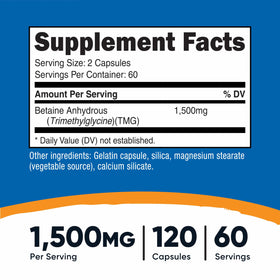 Flacon de Nutricost Bétaïne Anhydre 750mg avec 120 capsules