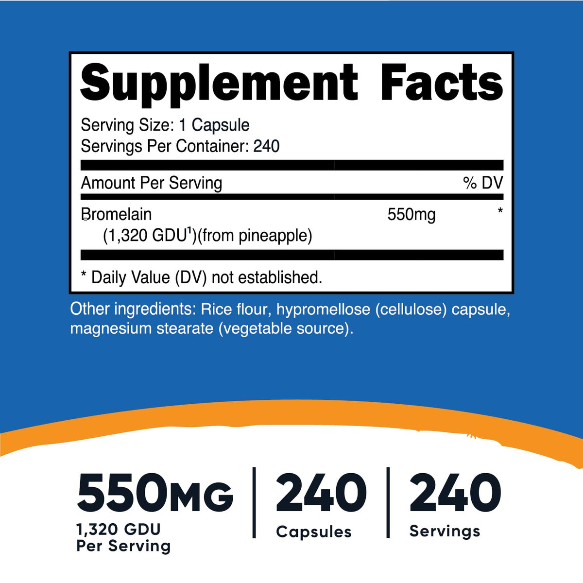 Flacon de Nutricost Bromélaïne 240 capsules avec étiquette
