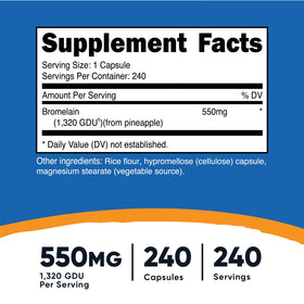 Flacon de Nutricost Bromélaïne 240 capsules avec étiquette