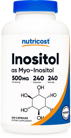 Flacon de Nutricost Capsules d'Inositol 500mg, 240 unités, vue de face