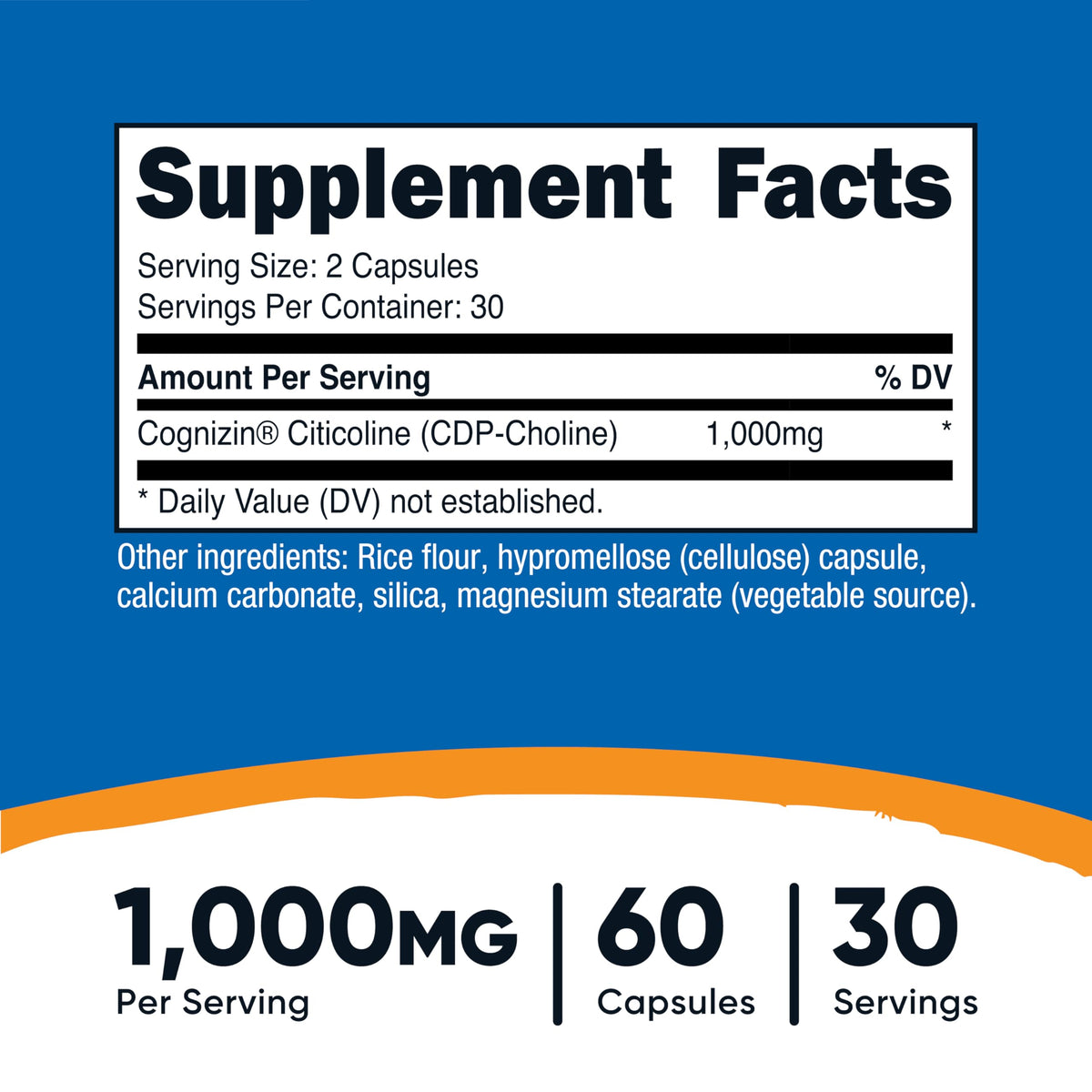 Flacon de Nutricost Citicoline 60 capsules avec étiquette