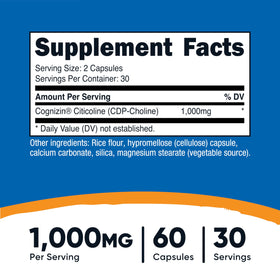 Flacon de Nutricost Citicoline 60 capsules avec étiquette