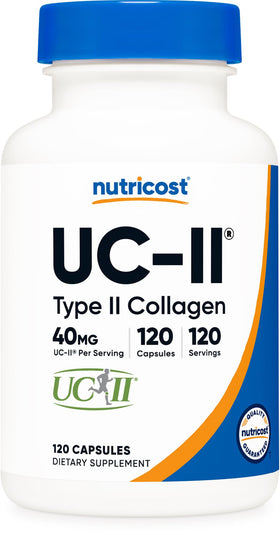 Flacon de Nutricost Collagène UC-II 40mg, 120 capsules, vue de face
