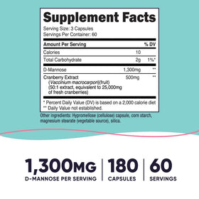 Flacon de Nutricost D-Mannose 180 capsules avec étiquette visible