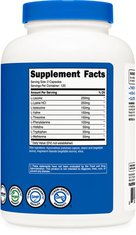Flacon de Nutricost EAA 1200mg avec étiquette visible