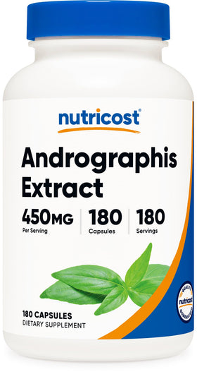 Flacon de Nutricost Extrait d'Andrographis 450mg avec 180 gélules végétariennes