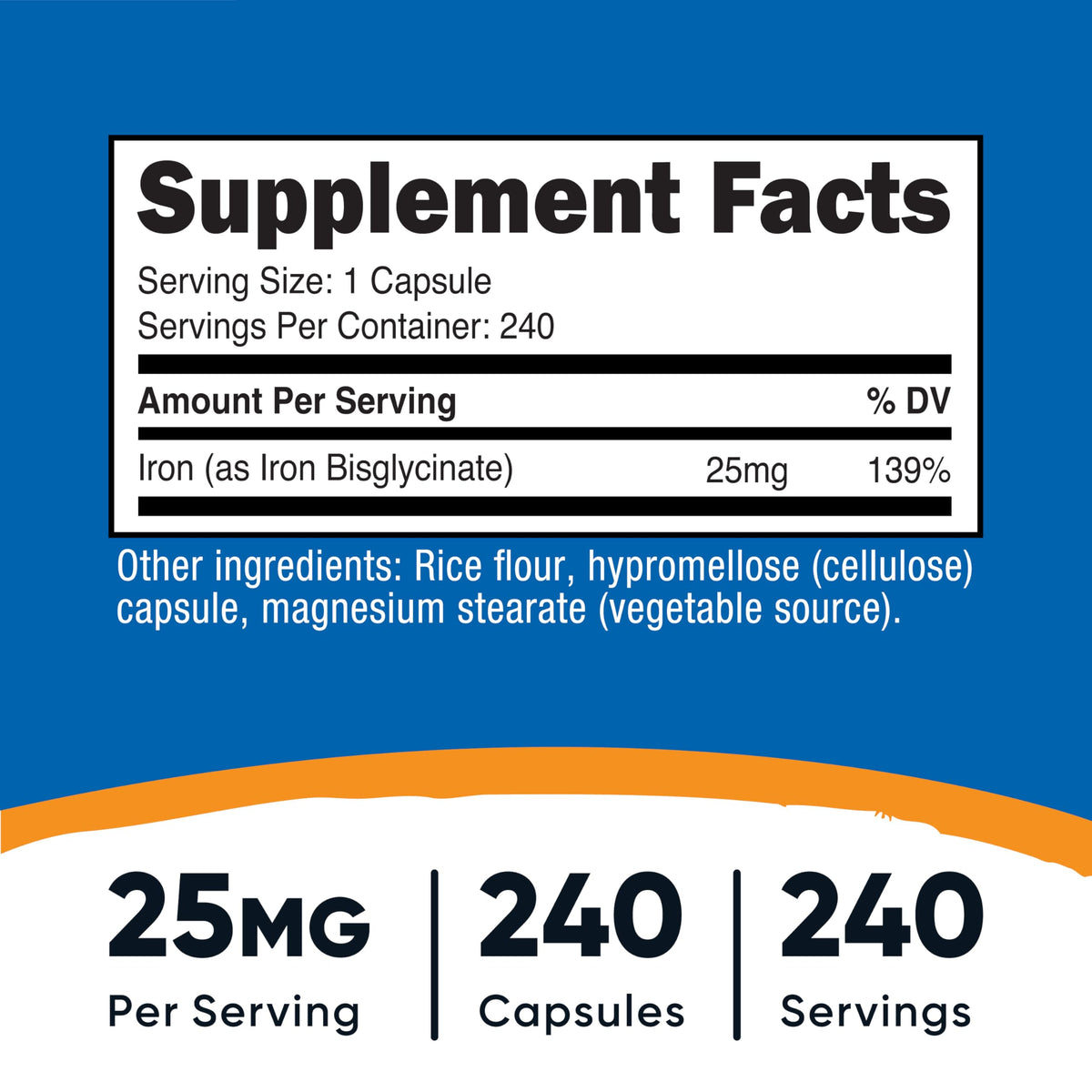 Flacon de Nutricost Fer Bisglycinate avec étiquette claire