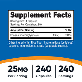 Flacon de Nutricost Fer Bisglycinate avec étiquette claire