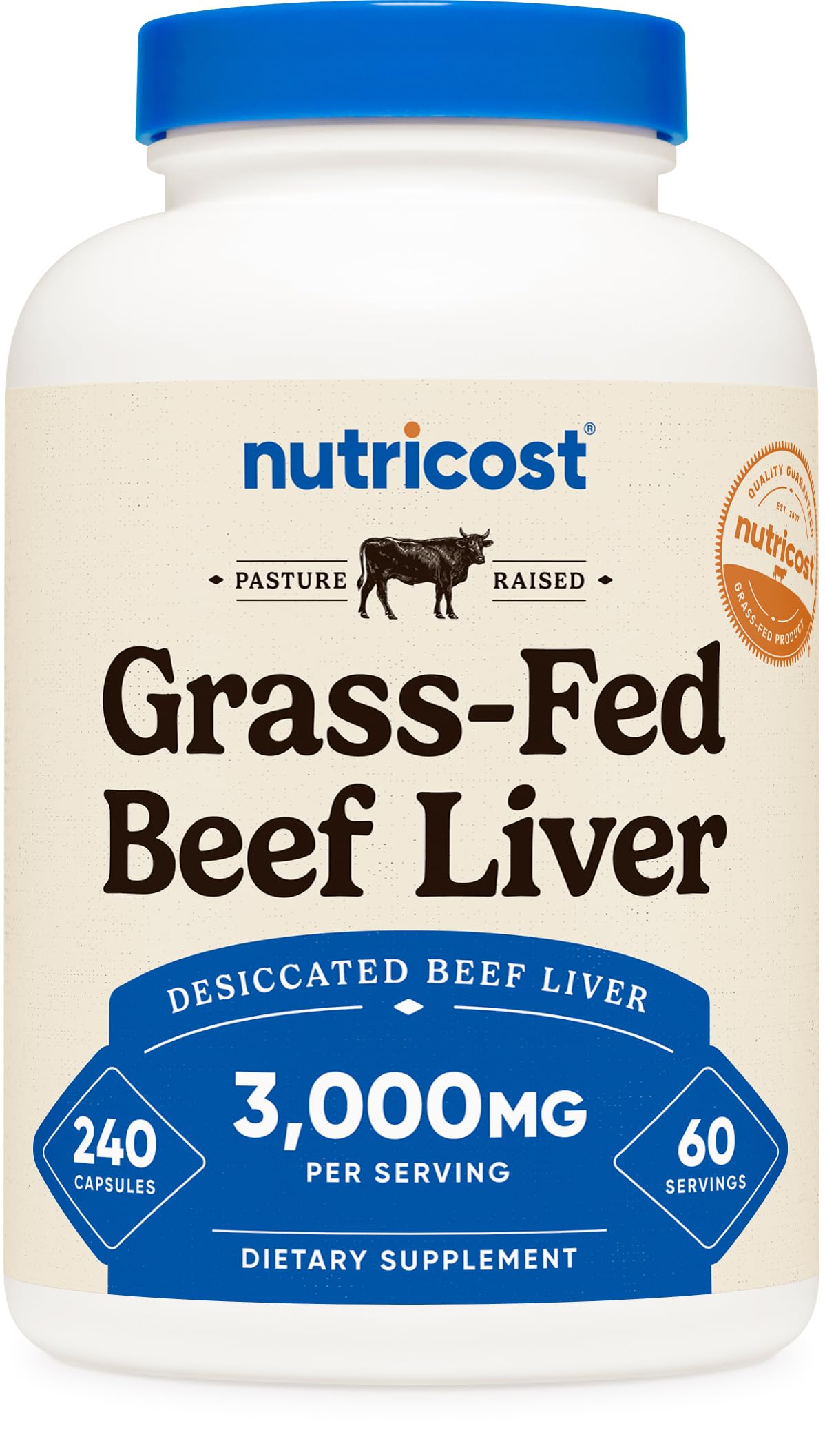 Flacon de Nutricost Foie de Boeuf Déshydraté 3000mg avec 240 gélules