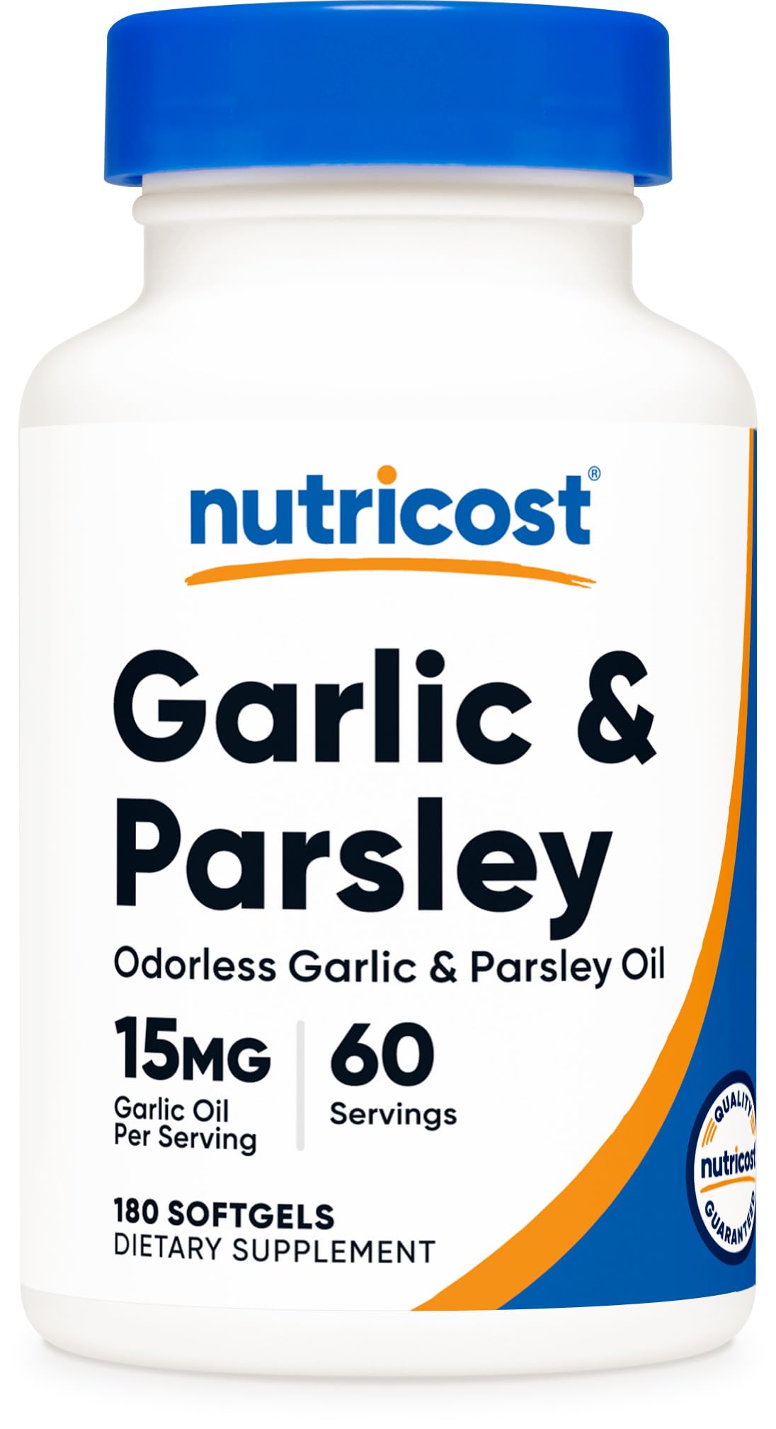 Flacon de Nutricost Huile d'Ail Inodore et Huile de Persil, 180 gélules