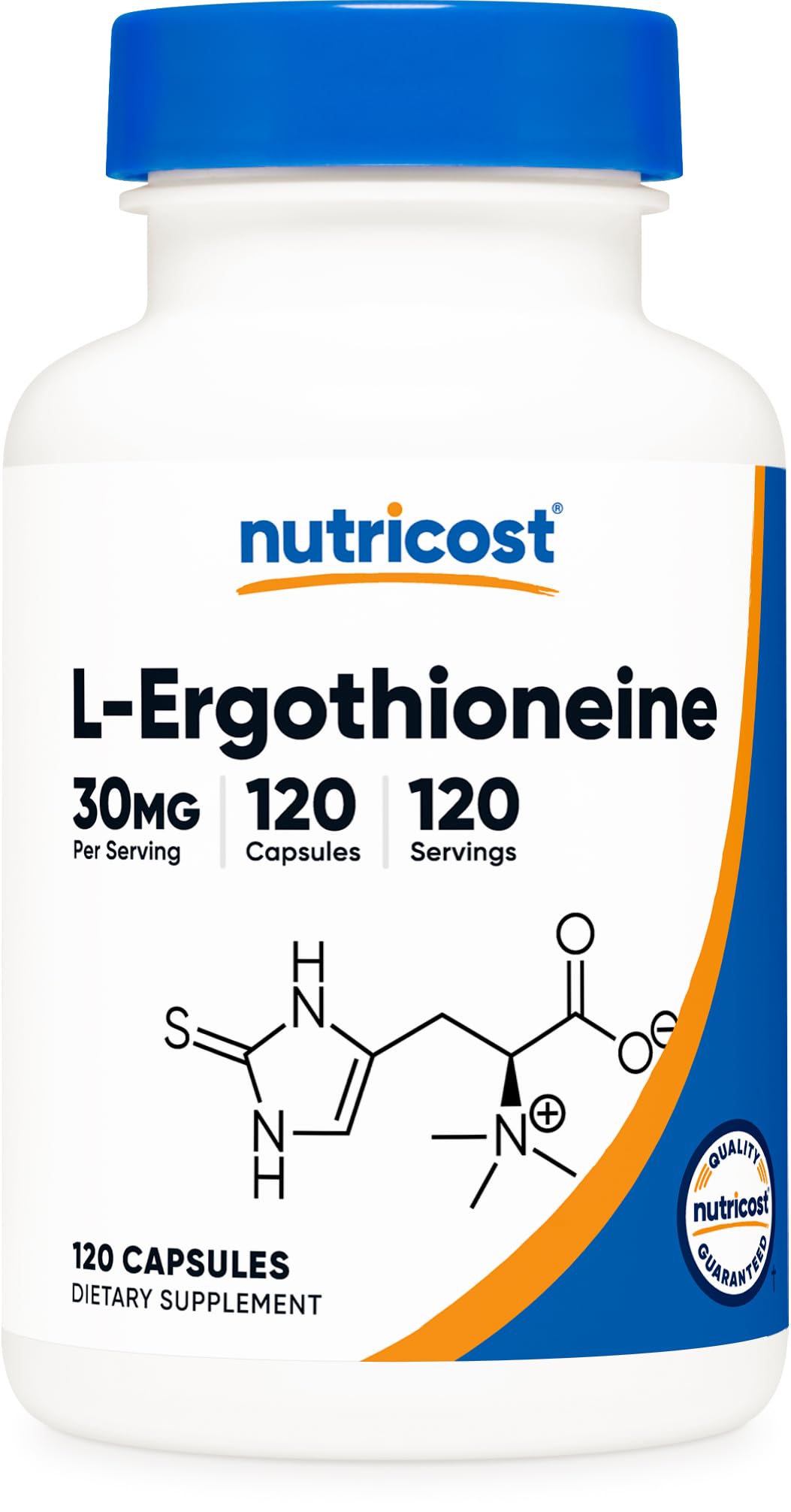 Flacon de Nutricost L-Ergothioneine 30mg 120 capsules vue de face