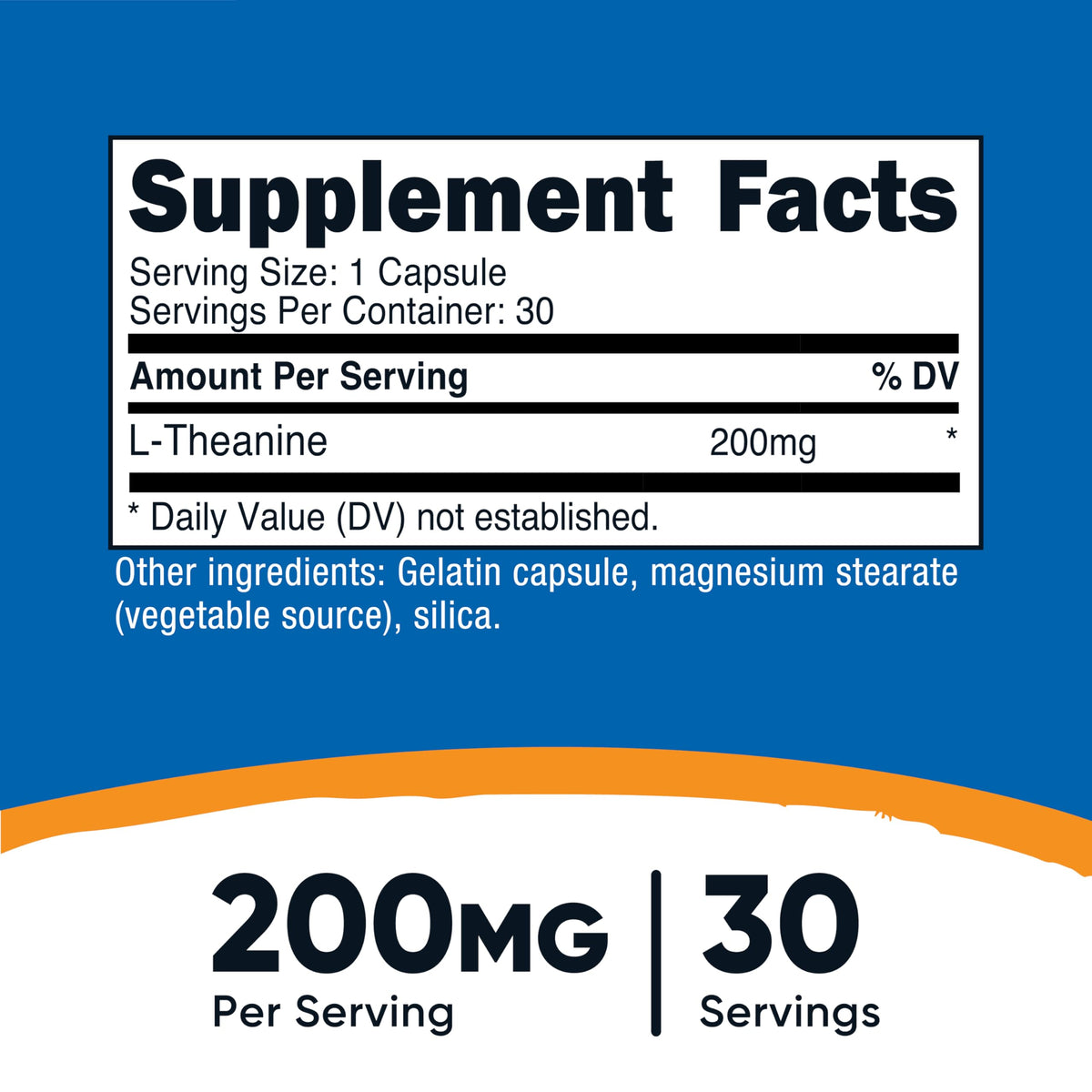 Flacon de Nutricost L-Theanine 200mg montrant l'étiquette