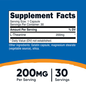 Flacon de Nutricost L-Theanine 200mg montrant l'étiquette