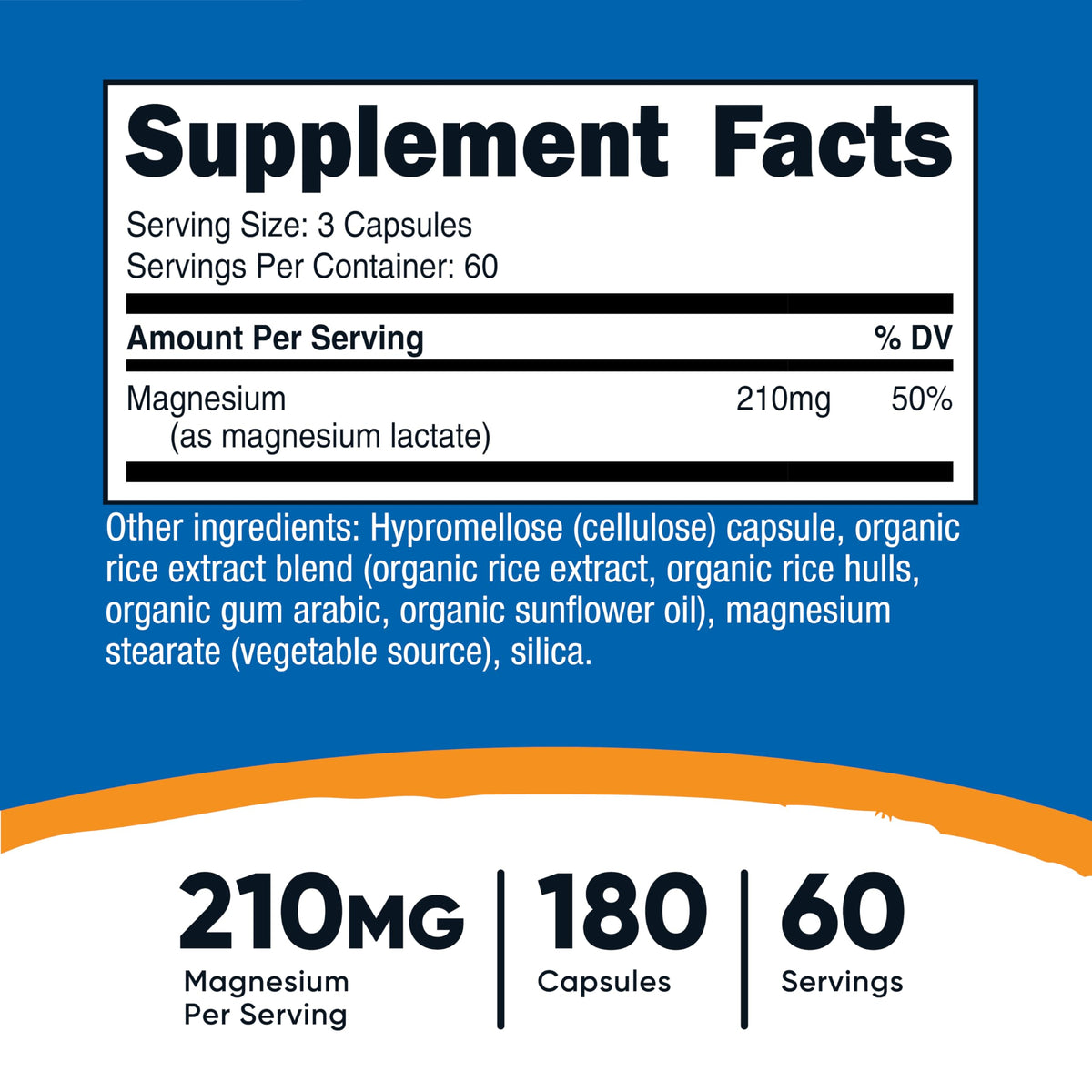 Flacon de Nutricost Lactate de Magnésium avec 60 servings affichés