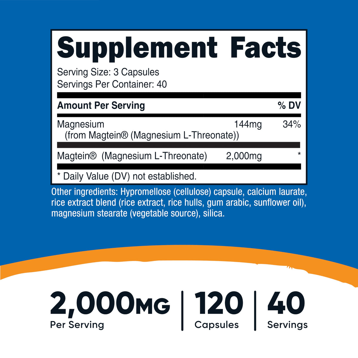 Flacon de Nutricost Magnésium L-Thréonate 2000mg avec capsules