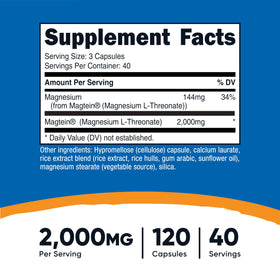 Flacon de Nutricost Magnésium L-Thréonate 2000mg avec capsules