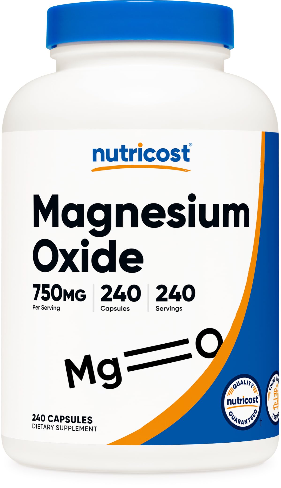 Flacon de Nutricost Magnésium Oxide 750mg 240 capsules