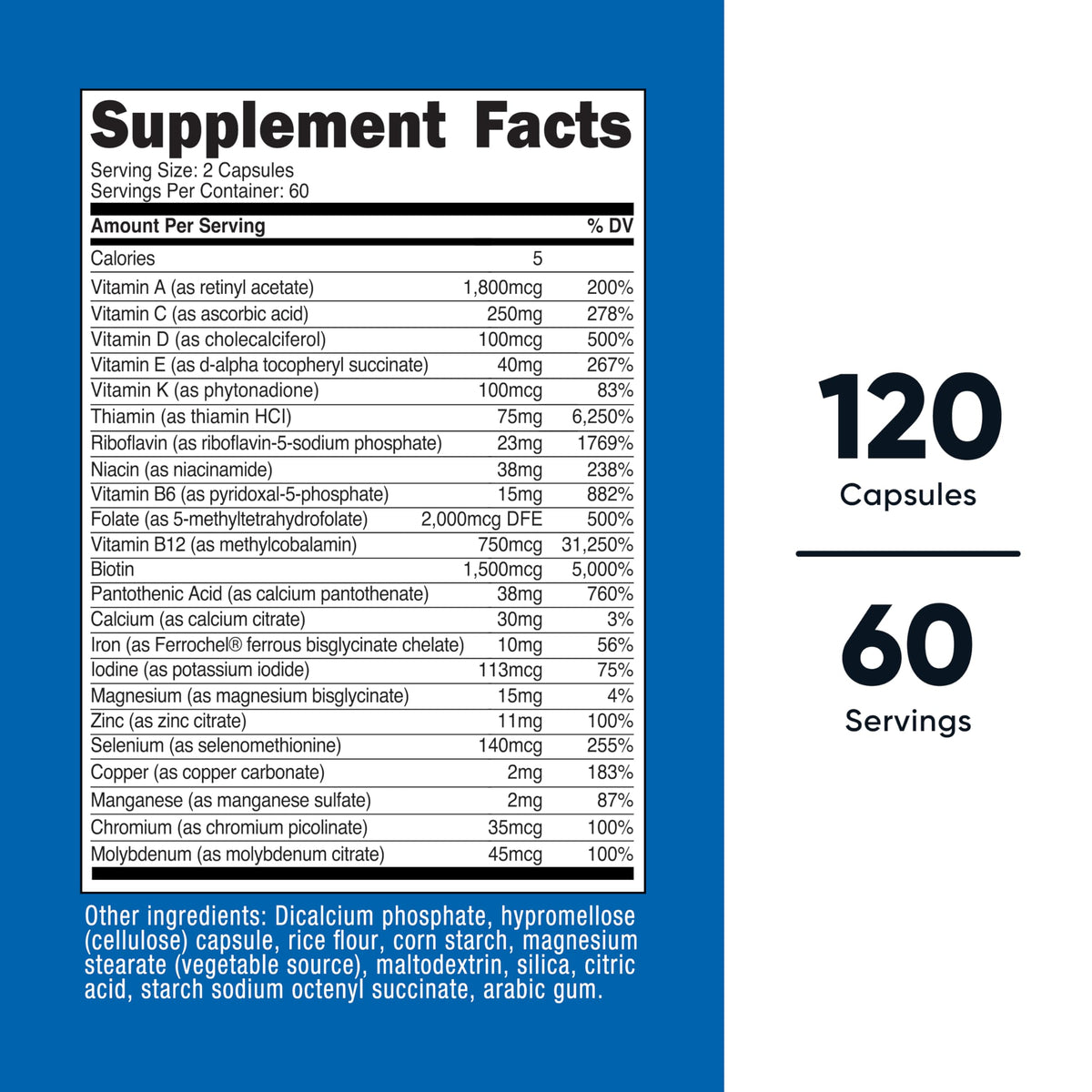 Flacon de Nutricost Multivitamine Méthylée avec étiquette