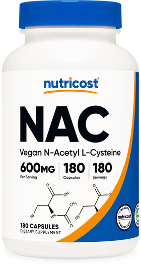 Flacon de Nutricost N-Acetyl L-Cysteine 600mg 180 capsules végétales