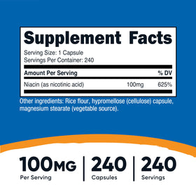 Flacon de Nutricost Niacine 100mg avec capsules