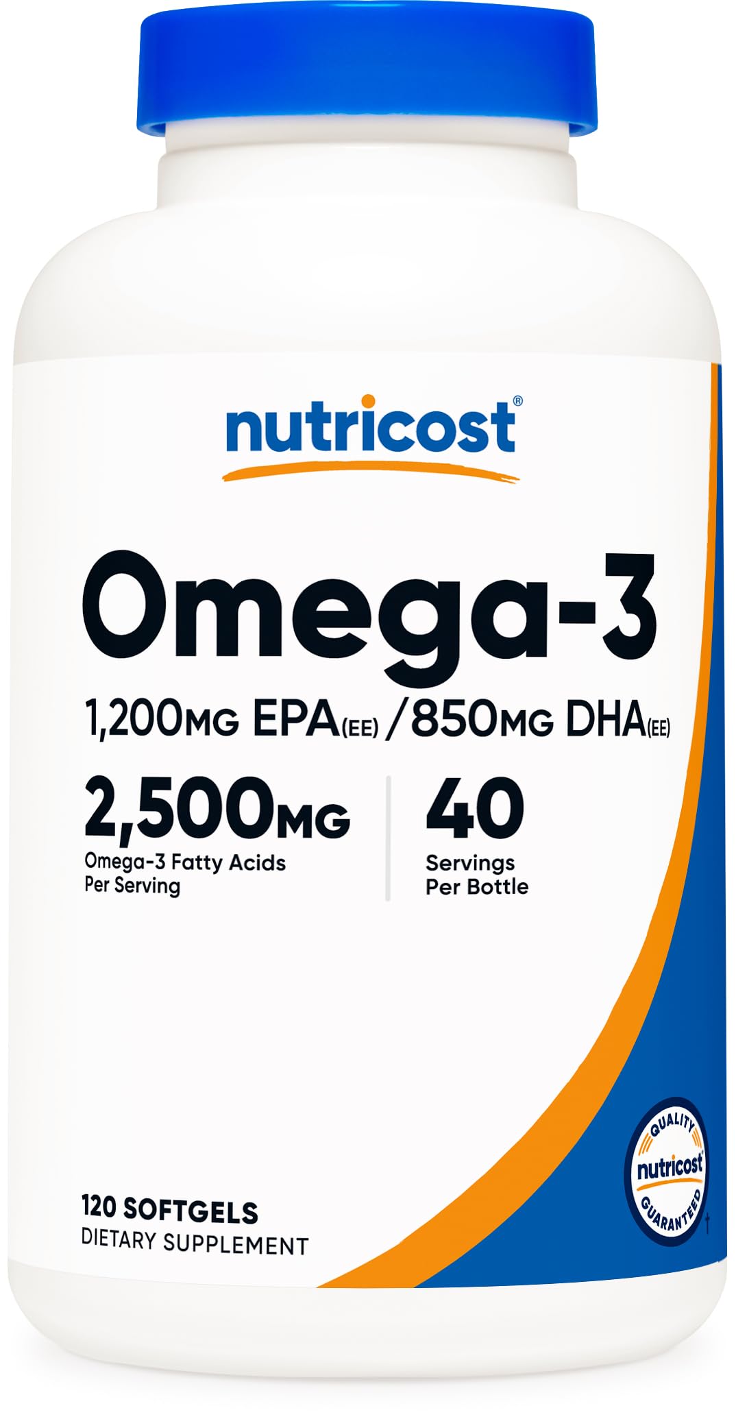 Flacon de Nutricost Omega 3 Huile de Poisson 2500MG 120 Gélules