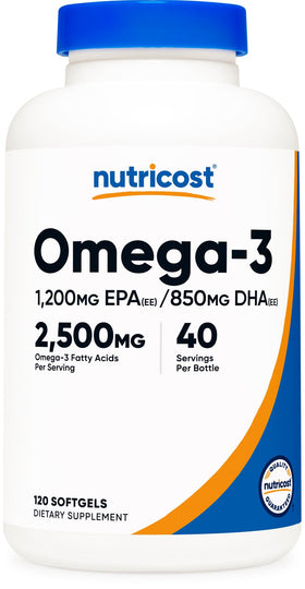 Flacon de Nutricost Omega 3 Huile de Poisson 2500MG 120 Gélules