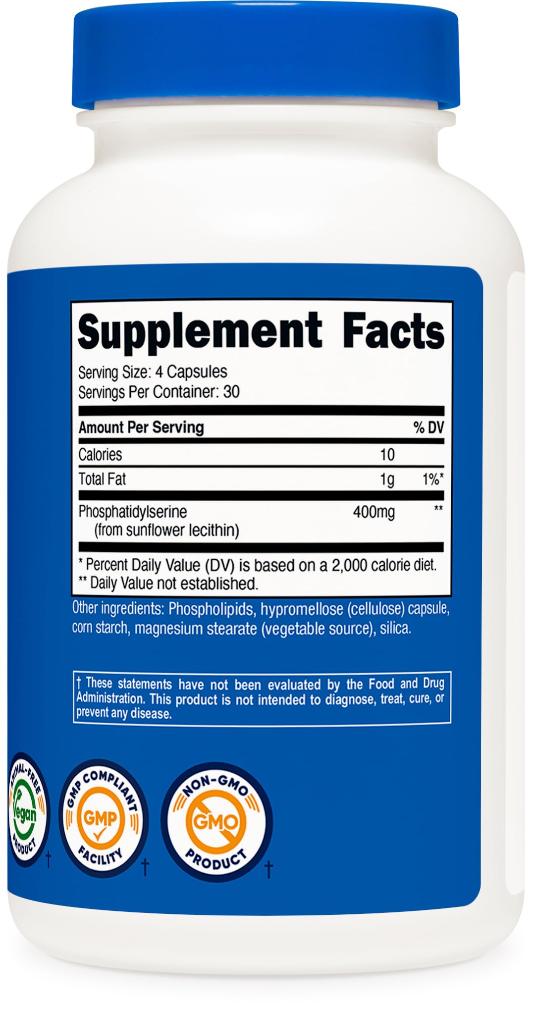 Flacon de Nutricost Phosphatidylserine ouvert avec capsules visibles