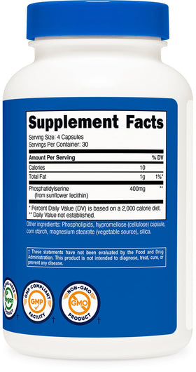 Flacon de Nutricost Phosphatidylserine ouvert avec capsules visibles
