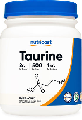 Flacon de Nutricost Poudre de Taurine 1000g vue de face