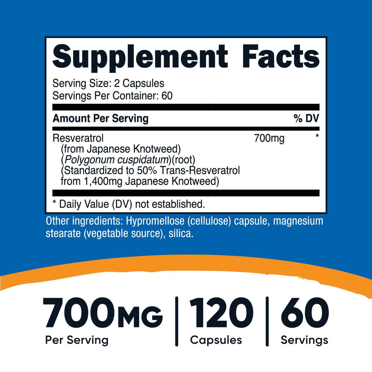 Flacon de Nutricost Resveratrol ouvert montrant les capsules
