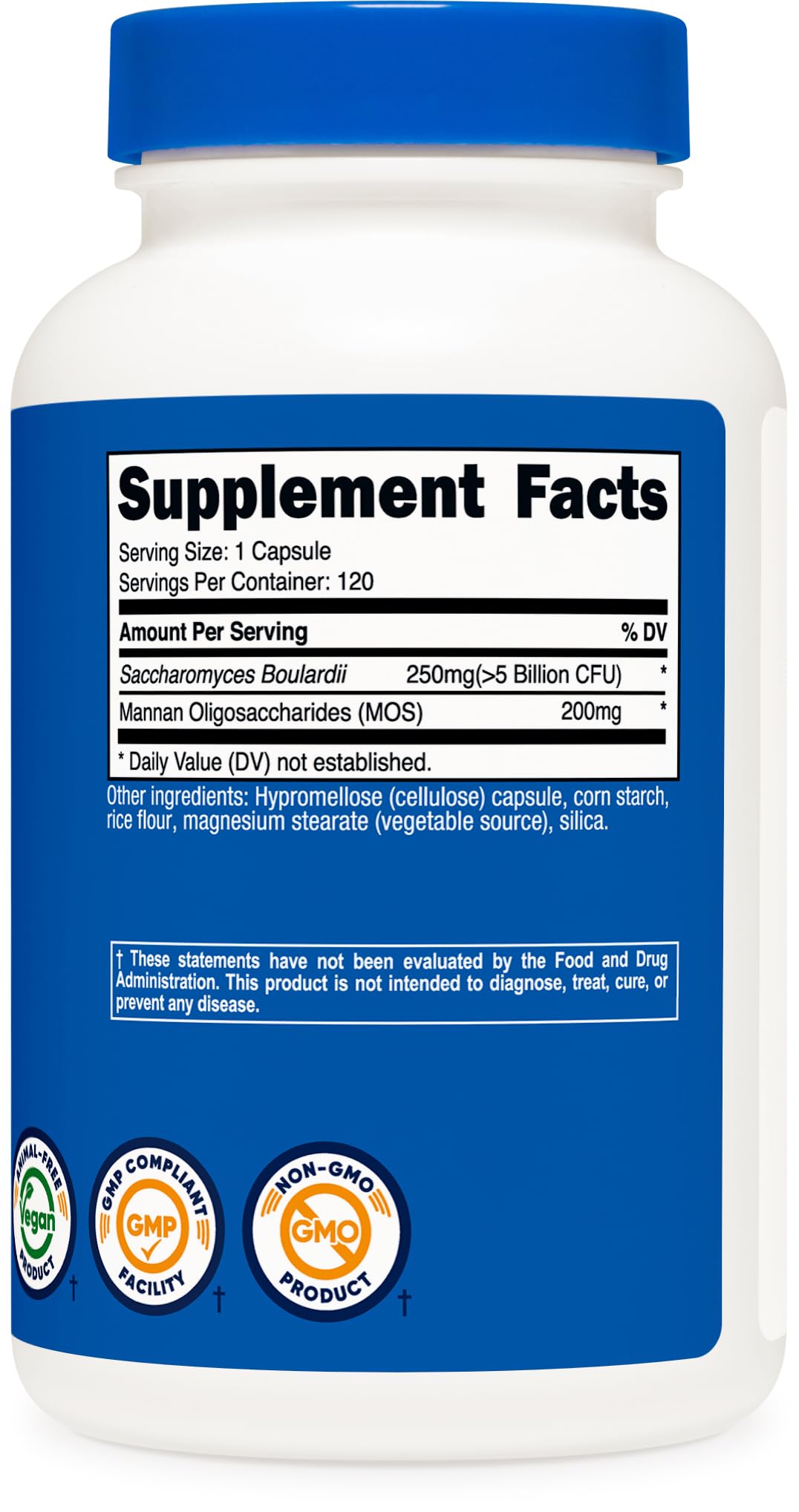 Flacon de Nutricost Saccharomyces Boulardii avec dosage indiqué