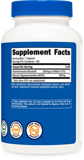 Flacon de Nutricost Saccharomyces Boulardii avec dosage indiqué