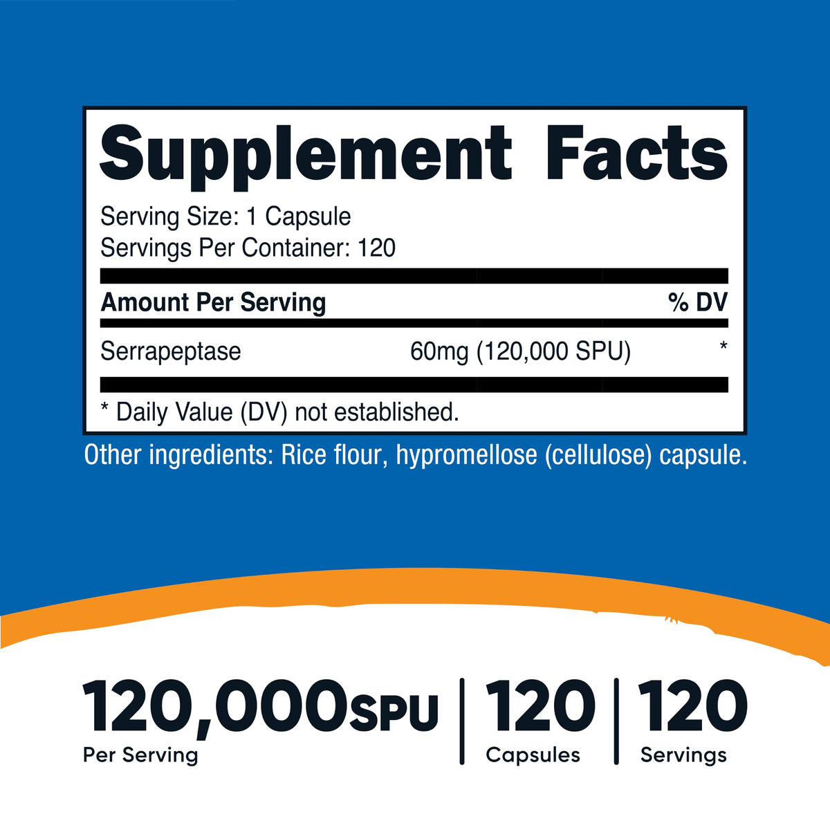 Flacon de Nutricost Serrapeptase avec étiquette informative