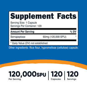 Flacon de Nutricost Serrapeptase avec étiquette informative