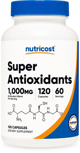 Flacon de Nutricost Super Antioxidants 1000mg, 120 capsules, vue de face