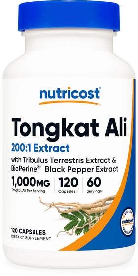 Flacon de Nutricost Tongkat Ali 1 000mg avec 120 capsules