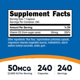 Flacon de Nutricost Vitamine D2 240 Capsules avec étiquette
