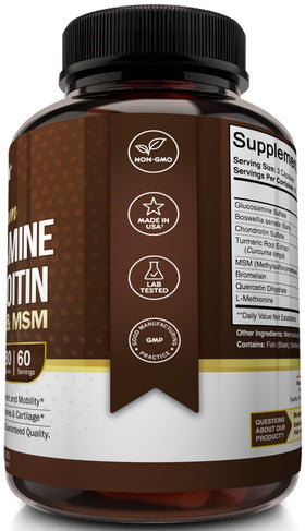 Flacon de NutriFlair Glucosamine Chondroïtine avec étiquette visible