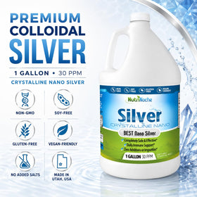 Flacon de NutriNoche argent colloïdal sur une surface en bois