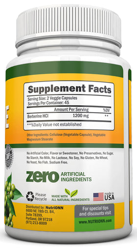 Flacon de NutriONN Berberine avec étiquette détaillée