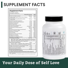 Flacon de Nutritional Roots Multivitamine Végétale sur fond naturel