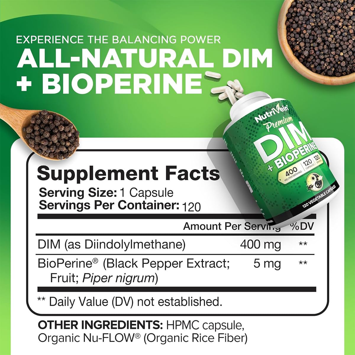 Flacon de Nutrivein DIM 400 mg avec 120 capsules