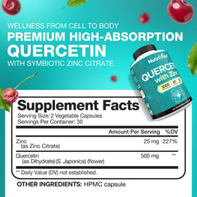 Flacon de Nutrivein Quercetine avec Zinc, étiquette visible