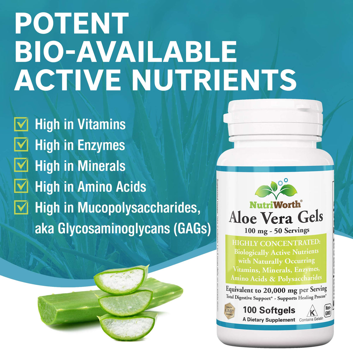 Flacon de NutriWorth Aloe Vera avec capsules visibles