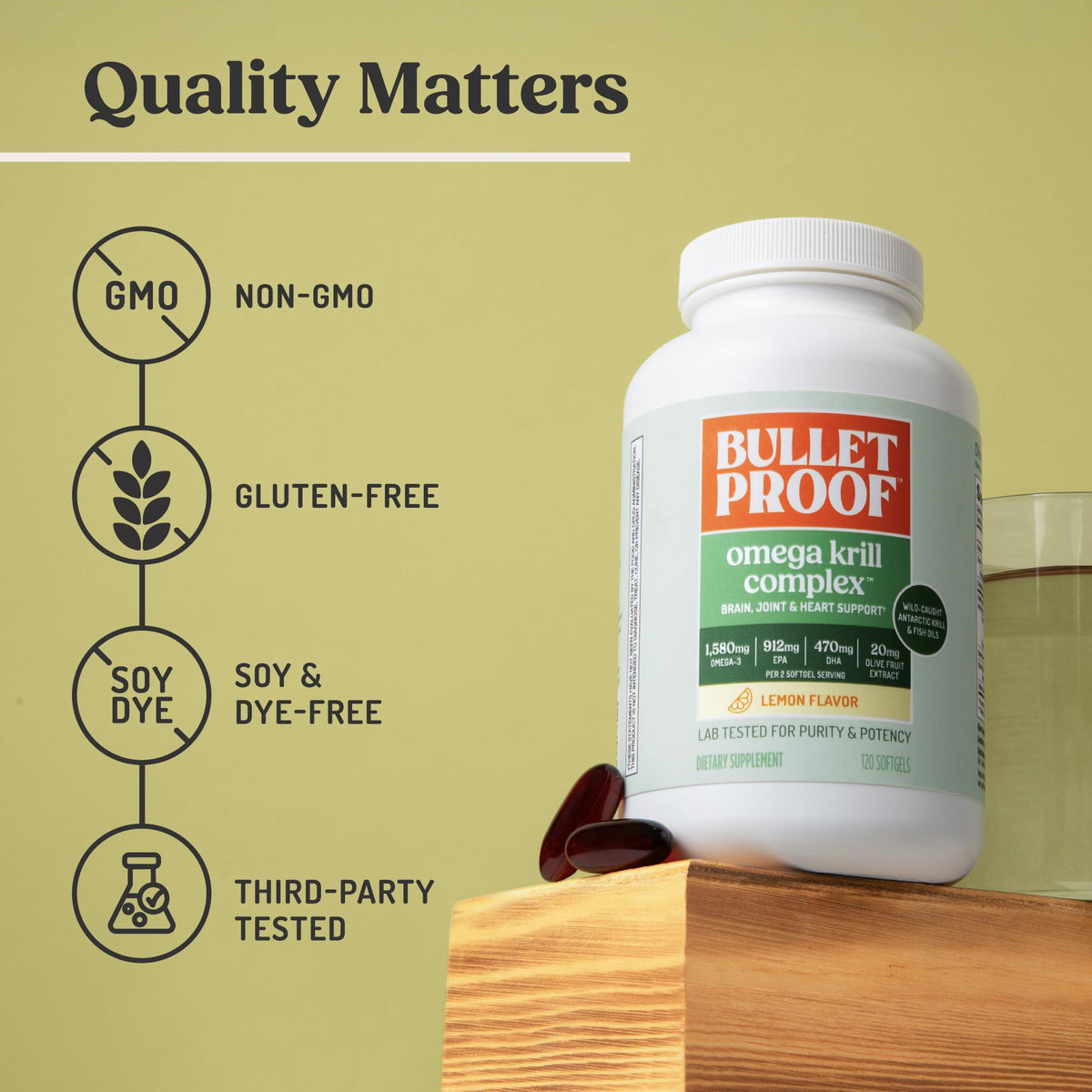 Flacon de Omega Krill Complex Bulletproof vu de côté
