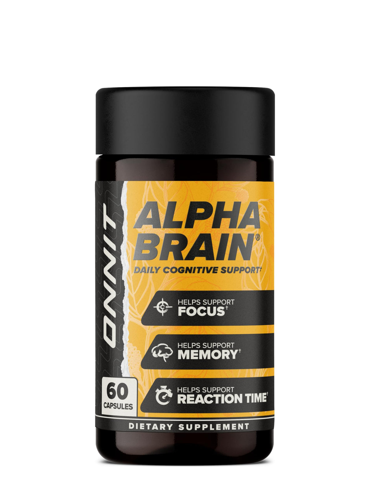 Flacon de ONNIT Alpha Brain 60 capsules avec étiquette visible
