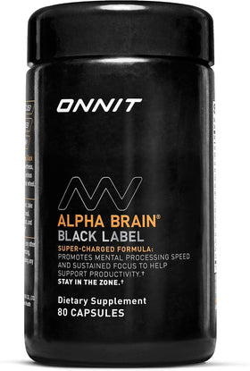 Flacon de ONNIT Alpha BRAIN Black Label 80 comprimés vue de face