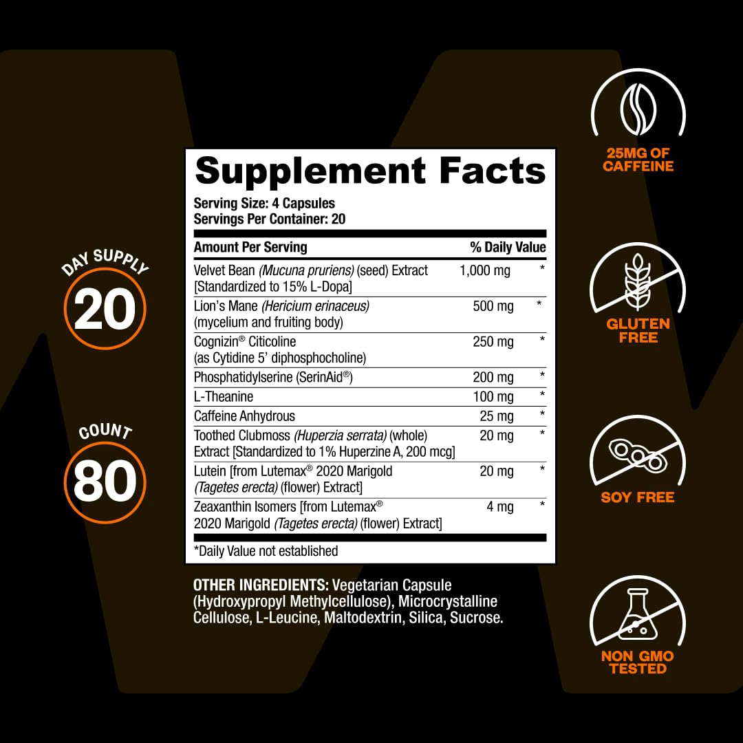 Flacon de ONNIT Alpha BRAIN Black Label sur un bureau
