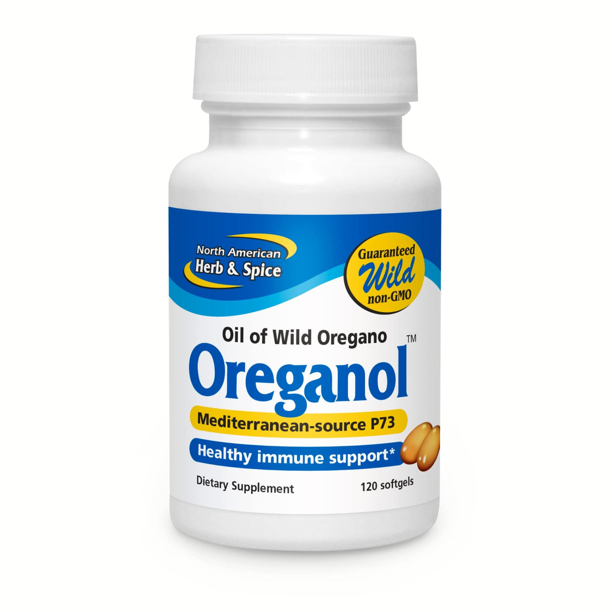 Flacon de Oreganol P73 120 gélules végétales, vue de face