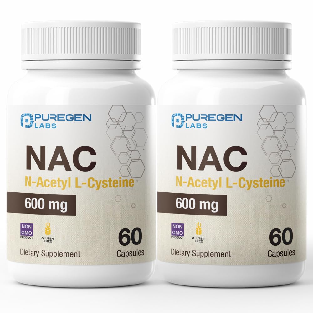 Flacon de P Puregen Labs N-Acetyl-L-Cystéine 600mg avec 120 capsules végétariennes